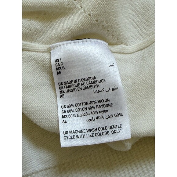 Charter Club Embroidery Flower Faux Pearl Argyle Cardigan Sz L - Picture 7 of 8